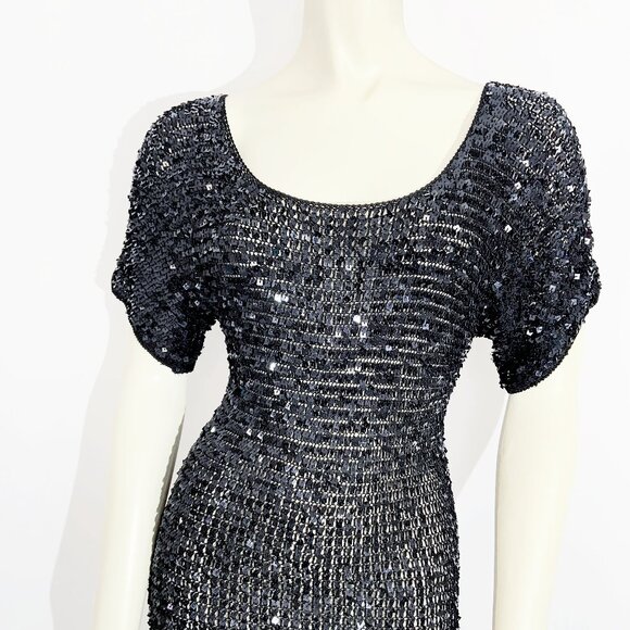 Vintage Y2K Black Crochet Knit Dress with Sequins / size Small - Picture 5 of 10